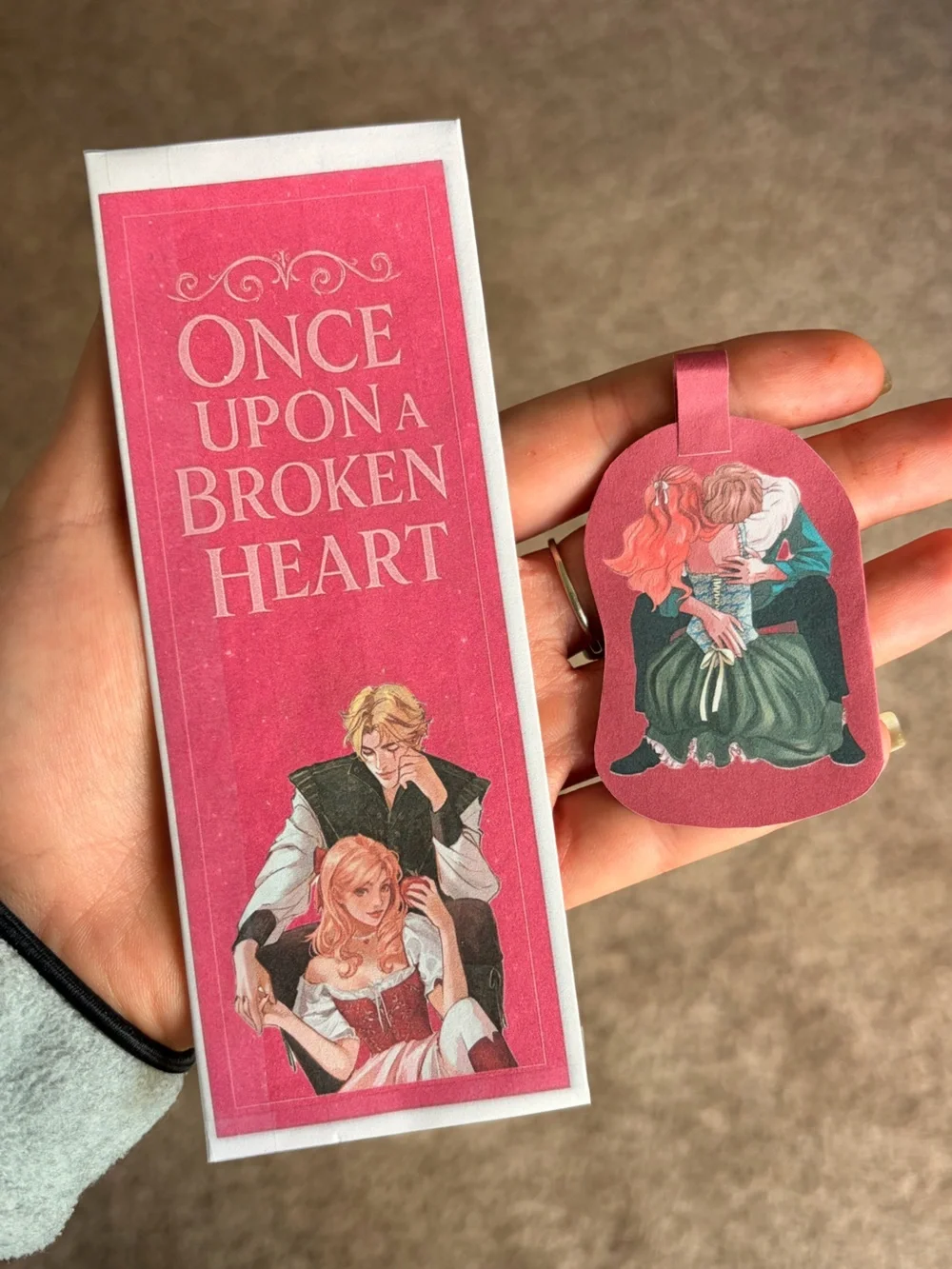 Handcrafted Once Upon a Broken Heart Bookmark and Matching Pink Keychain Set